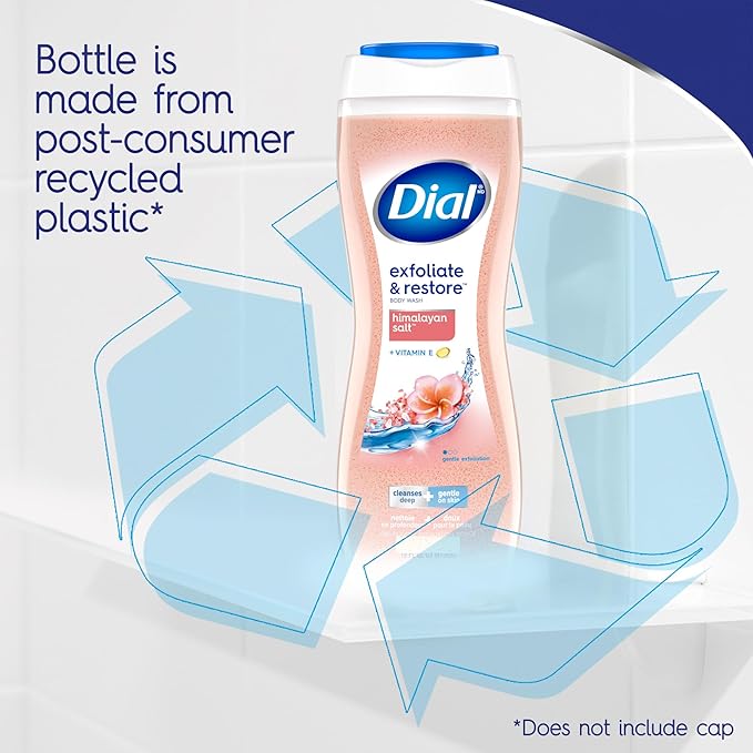 Dial Body Wash, Exfoliate & Restore Himalayan Salt, 16 Fl Oz (Pack of 4), Hydraclean Complex & Vitamin E, Gentle, Leaves Skin Feeling Nourished, Dermatologist-Tested, No Parabens & Sulfates