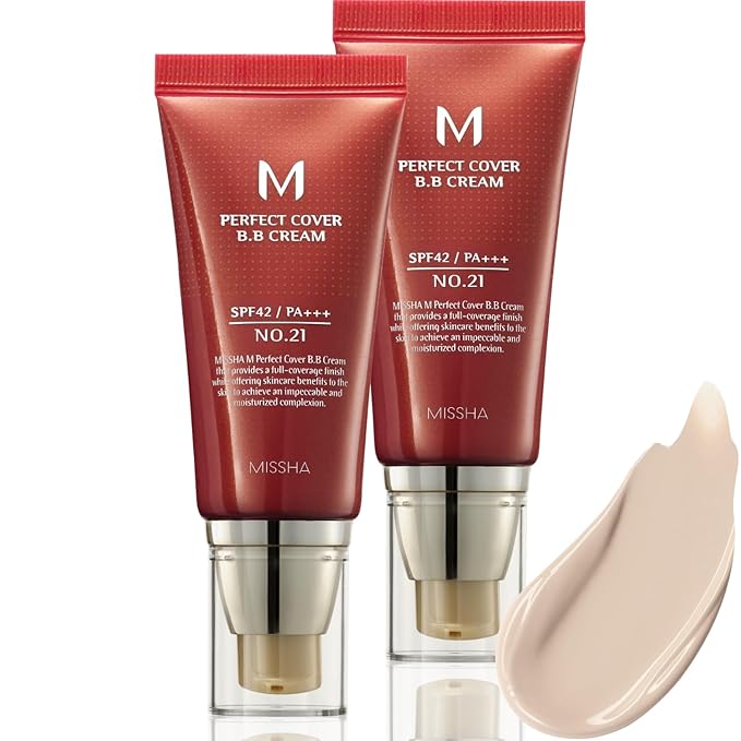 MISSHA M Perfect Cover BB Cream Dual Pack No.21 Light Beige - Light with Cool Undertone SPF 42 PA +++1.69 Fl Oz - Tinted Moisturizer for face with SPF valentines day gifts for her