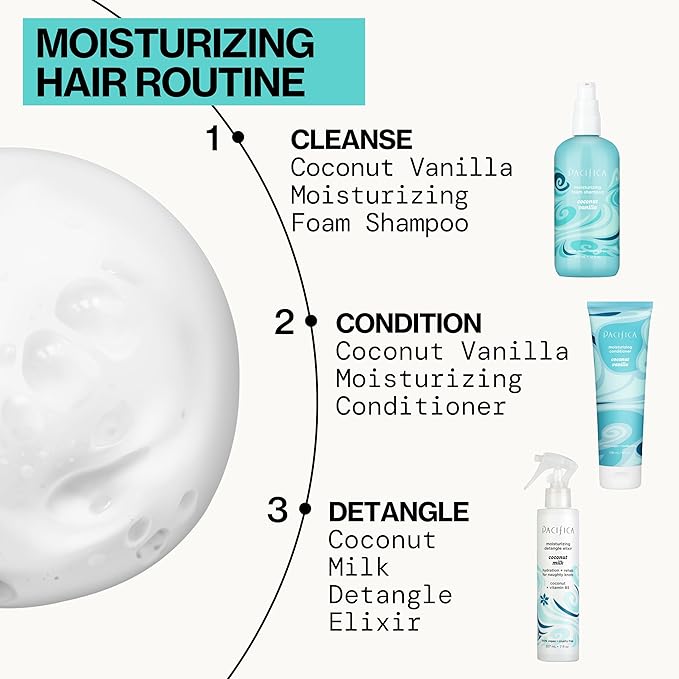 Pacifica Coconut Vanilla Moisturizing Foam Shampoo – Hydrating Foaming Shampoo for Dry, Dull or Damaged Hair, Lightweight Lather, Sulfate-Free Clean Beauty Vegan & Cruelty-Free Dermatologist Tested