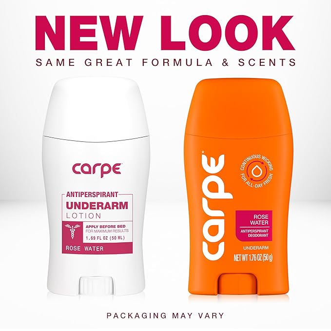 Carpe Clinical Strength Underarm Antiperspirant for Women with Rose Water scent, Combat excessive sweating Stay fresh and dry, Great for hyperhidrosis (Pack of 2)