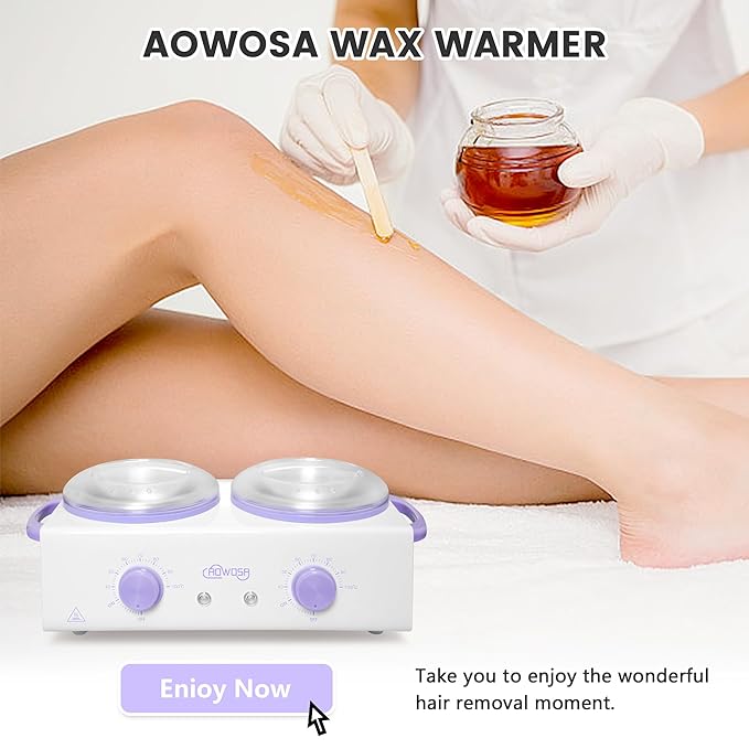 Professional Waxing Kit Wax Warmer Double Pot Wax Heater Machine for Hair Removal, Large Waxing Pot for Spa Salon Beauty Esthetician Home, with Non-Stick Easy Clean Pot, 50 Sticks & 20 Collar, White