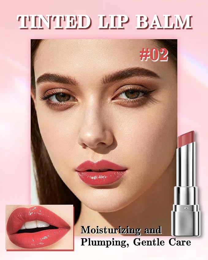 Tinted Lip Balm, Hydrating Moisturizing Lipstick, Nourishing Lip Stain Long Lasting Waterproof, Natural Glossy Lip Tint Moisturizer, Non-Sticky Tinted Lip Gloss, Christmas Makeup Gift for Women-02