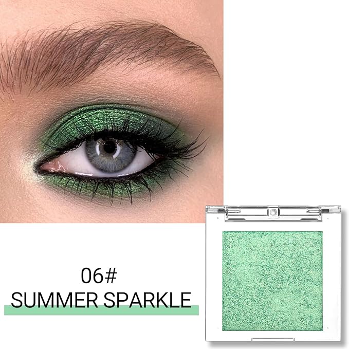 Erinde Glitter Shimmer Sparkle Eyeshadow Palette, Green Glitter Sparkle Eye Shadow Makeup, Single Monochrome Long-Lasting Eye Makeup, Smooth Formula, Vegan & Cruelty-Free, C06 Summer Sparkle