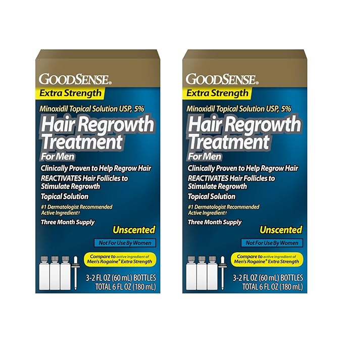 GoodSense Minoxidil Topical Solution USP, 5 Percent, Hair Regrowth Treatment for Men, Extra Strength 6 FL Oz (Pack of 2)