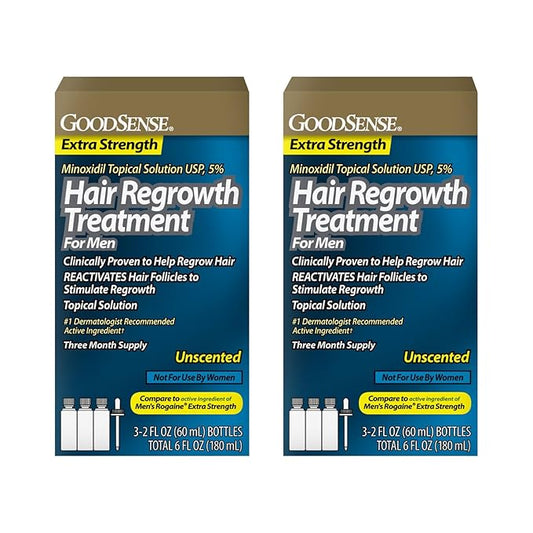 GoodSense Minoxidil Topical Solution USP, 5 Percent, Hair Regrowth Treatment for Men, Extra Strength 6 FL Oz (Pack of 2)