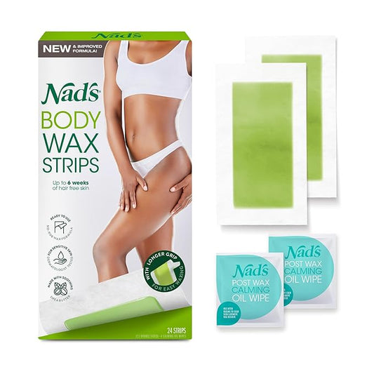 Nad's Body Wax Strips Hair Removal For Women At Home plus 4 Calming Oil Wipes, 24 Count