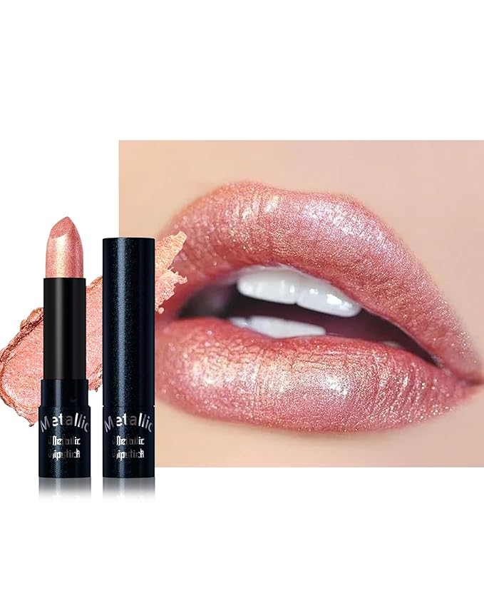 Glitter Metallic Shimmer Lipstick, Light Nude Pink Lipstick Long Lasting, Diamond High Pigmented Shiny Metallic Lip Stick, Non-sticky Sparkly Lipsticks for Women Christmas Makeup-01 Light Nude Pink