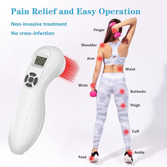 Powerful Cold Red Light Device for Body, Near Infrared Light for Joint Muscle with LED Display- Multi-Speed Regulation with Pulse Function(650nm+808nm)-White