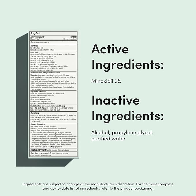 hers Hair Regrowth Treatment - Topical Minoxidil 2% Solution for Women - Supports Thicker, Fuller Hair - Non-Greasy - Unscented, 2 Pack