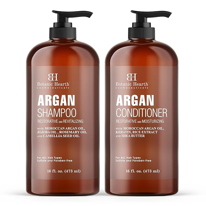 Botanic Hearth Argan Oil Shampoo And Conditioner Set | 16 Fl Oz Each With Keratin, Restorative & Moisturizing, Sulfate Free | All Hair Types & Color Treated Hair, Men And Women | (Packaging May Vary)
