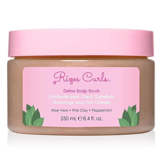 Rizos Curls Detox Scalp Scrub, Exfoliates to Remove Buildup & Excess Oil, Soothes Itchy Scalp, Detoxifying & Clarifying with Pink Clay, Aloe Vera & Peppermint Oil, All Hair Types 1a - 4c, 8.4 oz