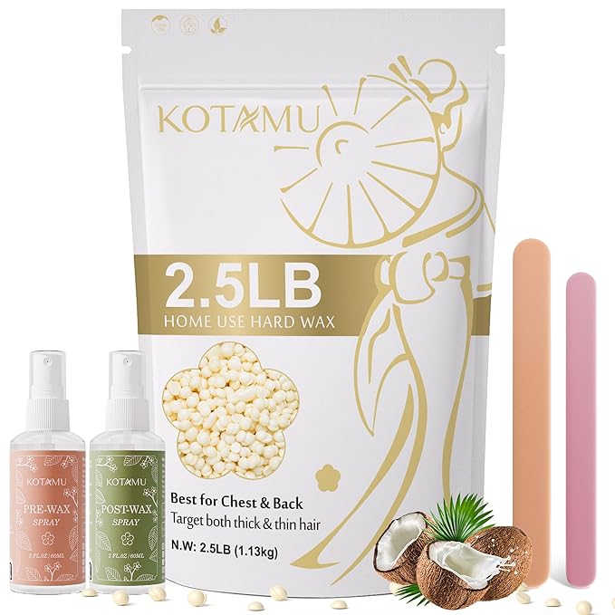 KOTAMU Hard Wax Beads for Women & Men Hair Removal, Cream Wax Beans for Full Body Sensitive Skin Chest Back Leg Facial Bikini Brazilian Waxing, 2.5lb Refill Waxing Beads Target Thick & Thin Hair
