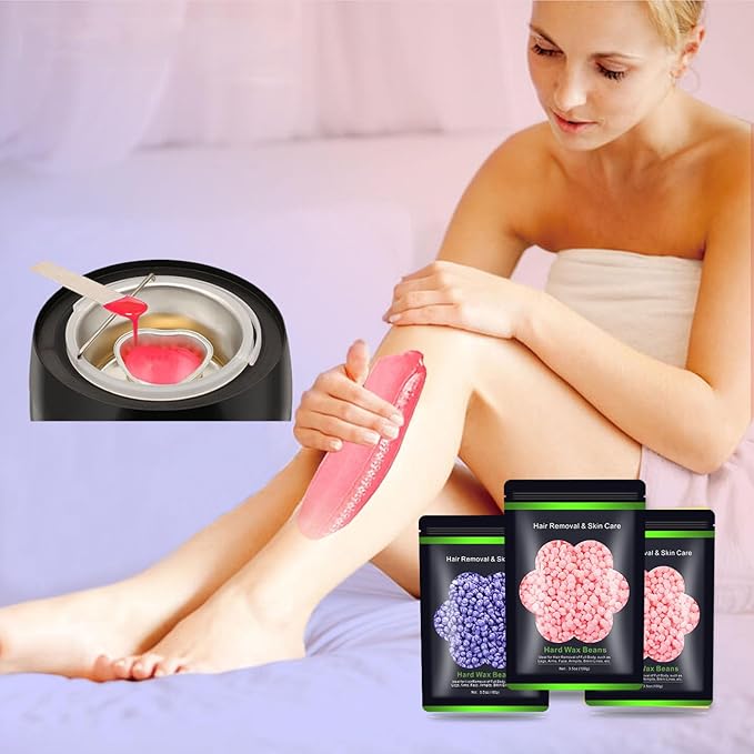 Wax Beads for Hair Removal 10.5oz (300g), Auperwel Hard Wax Beads Beans for Sensitive Skin Brazilian Waxing, Face, Bikini, Eyebrow, Legs, Painless for Women Men, 3 packs Kit with 10 Sticks