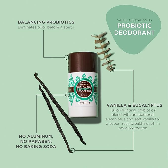 Lavanila Vanilla Eucalyptus Aluminum Free Deodorant 2-Pack (2 Oz Each) - Solid Stick Deodorant for Men and Women, Natural Vegan Formula, Made In USA