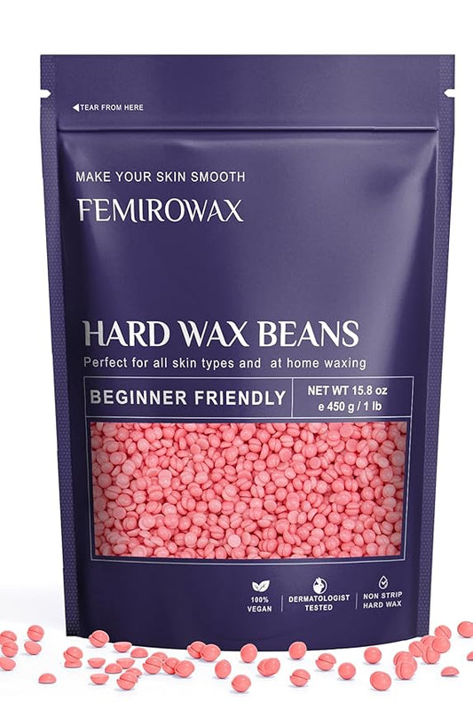 Wax Beads, 1lb Hard Wax Beans for Hair Removal Sensitive Skin with Rose Formula Waxing Beads for Full Body Brazilian Bikini Face Eyebrow at Home Wax Refill for Women Men
