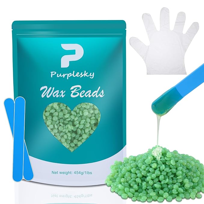Hard Wax Beads, 1 Lbs Coarse Wax Beads for Hair Removal, Face Waxing Beads for Sensitive Skin, Brazilian, Bikini, Leg, Armpit, Home Waxing Bulk with Silicone Waxing Stick (Aloe)