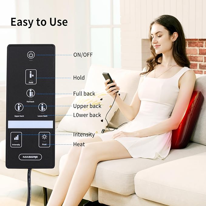 Shiatsu Back Massager with Heat, Rolling Up and Down 4D Kneading Massage, Electric Massager for Pain Relief Deep Tissue, Lumbar Lower Back Massager, Gifts for Women Men Mom Dad