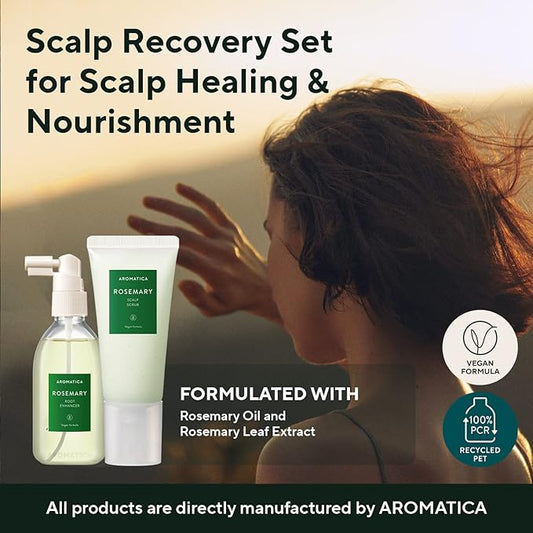 AROMATICA Rosemary Root Enhancer And Scalp Scrub Korean Hair Care Set - Rosemary Water Spray and Scalp Exfoliator for Dry Scalp Treatment, Refresh Your Hair with Rosemary Oil Scalp Care, Holiday gifts