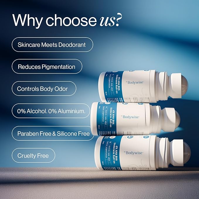 Be Bodywise Deodorant Roll on. Aluminum Free, Alcohol Free. With AHA BHA, Lactic Acid, Mandelic Acid. Prevents Odor, Reduces Pigmentation. Probiotic Toner for Women. Floral Scent. 1.7 Oz