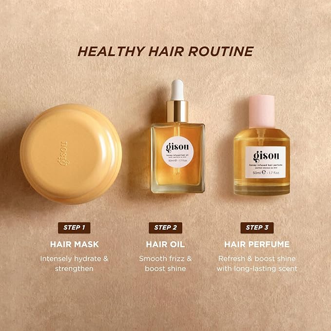 Gisou Honey Infused Hair Oil Mini, Hydrating & Frizz Control Treatment with Mirsalehi Honey & Botanical Oils, Shine & Heat Protectant for All Hair Type, 20ml