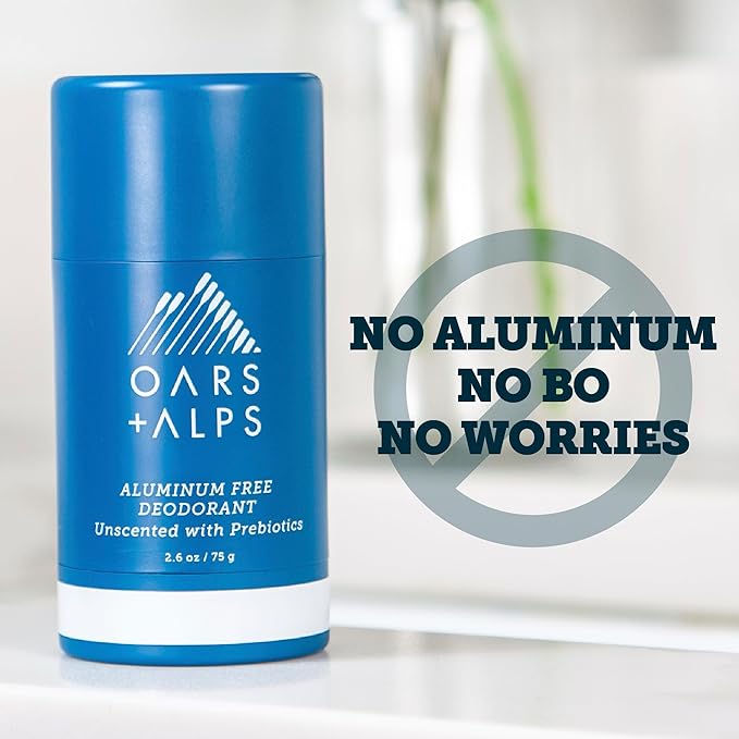 Oars + Alps Deodorant for Men & Women, Aluminum Free Deodorant for Men, Dermatologist Tested, Clean Ingredients, Vegan, Long Lasting, Unscented, 1pk, 2.6oz