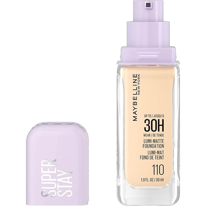 Maybelline Super Stay Lumi-Matte Foundation, Lightweight and Buildable Full Coverage Foundation Makeup For Up To 30HR Wear, 110, 1 Count