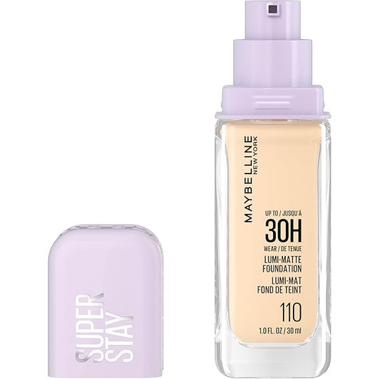 Maybelline Super Stay Lumi-Matte Foundation, Lightweight and Buildable Full Coverage Foundation Makeup For Up To 30HR Wear, 110, 1 Count