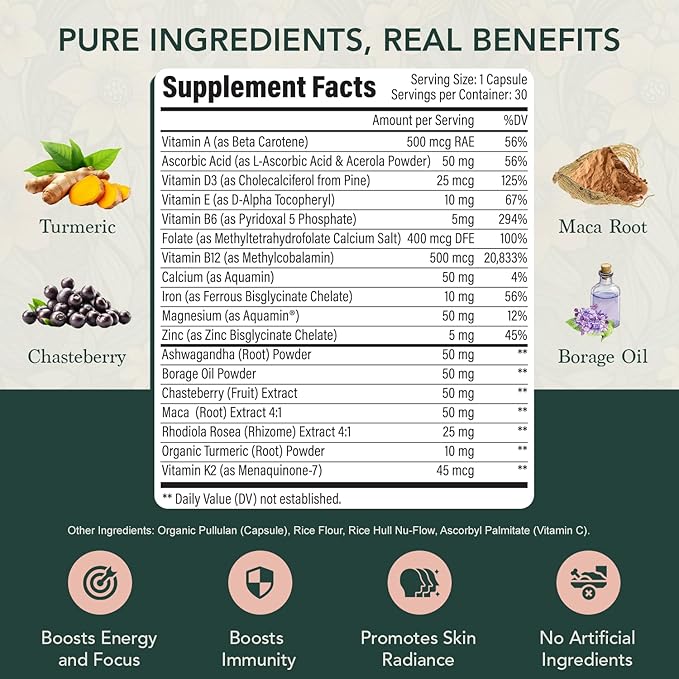 Elements of Life Multivitamin for Women – Daily Women’s Vitamins with MethyFolate, Organic Ingredients & Natural Supplements for Energy, Vitality & Health – Multivitamin for Women Hair & Skin Support