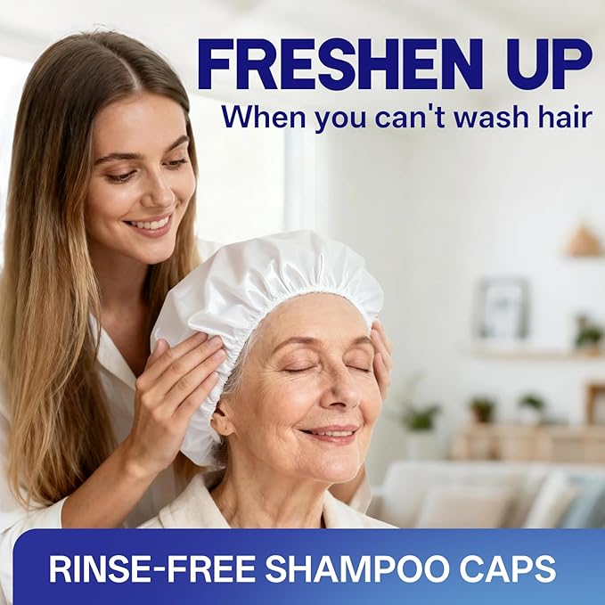 No Water Rinse Shampoo Caps, Microwavable Waterless Shampoo Cap for Bedridden Patients Elderly, Rinse Free Dry Hair Washing Caps for Camping, PH Balanced, Portable, Easy Life, 8 Pack