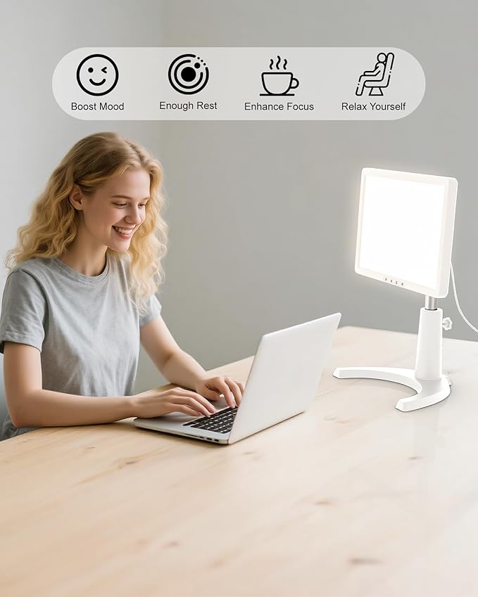 Light Therapy Lamp, 12000 Lux Full Spectum LED Sun Therapy Light with 3 in 1 Mount, Adjustable 10 Brightness/5 Color/Timer/Memory