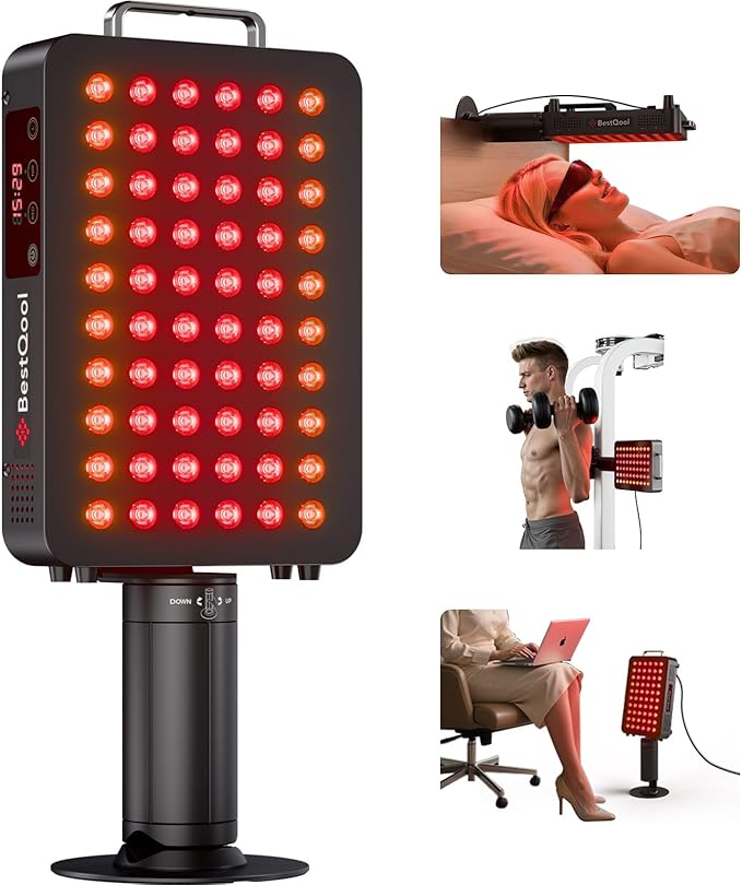 BestQool Red Light Therapy, 6 Wavelengths Infrared Light Therapy with Stand, Elite Grade 60 LED Dual Chip Red Light Therapy for Face, Body, Pain Relief, Recovery, Improve Sleep, 140W