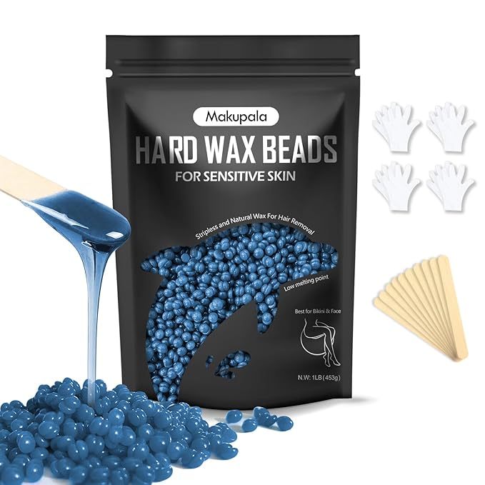 Hard Wax Beads for Sensitive Skin, 1lb Unscented Waxing Beads at Home for Brazilian Waxing Women Men, Professional Wax Beans Hair Removal for Body, Bikini, Legs, Facial, Easy Use, Blue