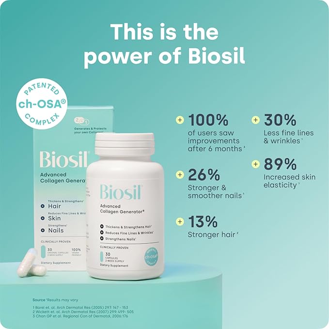 Biosil Collagen Booster Supplement - 60 Original Capsules, Pack of 2 - Patented ch-OSA Activator for Skin, Hair, Nails & Joints - Supports Natural Production - 60-Day Supply