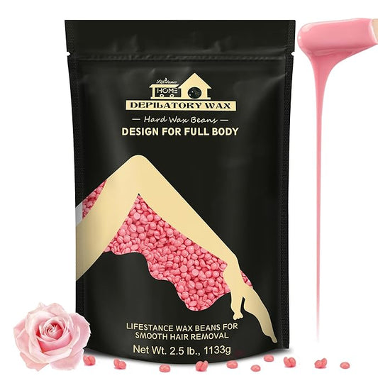 Lifestance Wax Beans Hair Removal Kit, Rose Pink, 2.5lb with 30 Applicators for Eyebrow, Face, Underarm, Bikini Waxing, Women Men Sensitive Skin