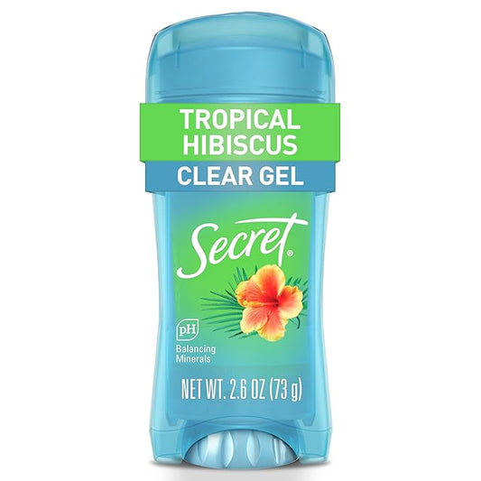 Secret Fresh Antiperspirant Deodorant for Women, 72hr Breathable Sweat & Odor Protection, Instant Freshness & Gentle, PH Balancing Minerals, Clear Gel, Tropical Hibiscus Scent, 2.6 oz