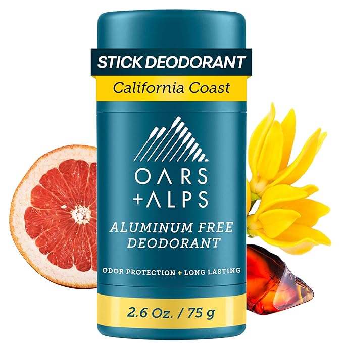Oars + Alps Deodorant for Men & Women, Aluminum Free Deodorant for Men, Dermatologist Tested, Clean Ingredients, Non Toxic, Vegan, Long Lasting, Odor Protection, California Coast, 1pk, 2.6oz