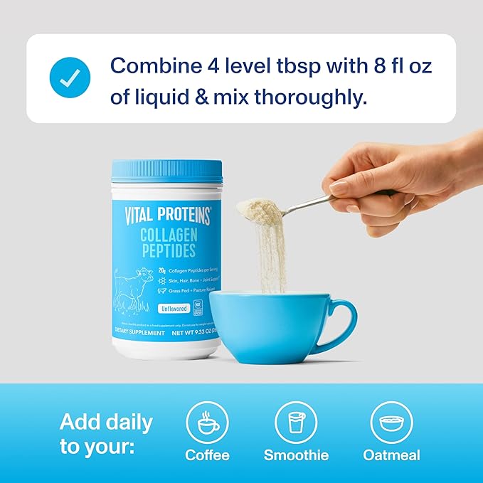 Vital Proteins Collagen Peptides Powder - Supports Hair, Nail, Skin, Bone & Joint Health, Unflavored, Collagen Protein 9.33 OZ