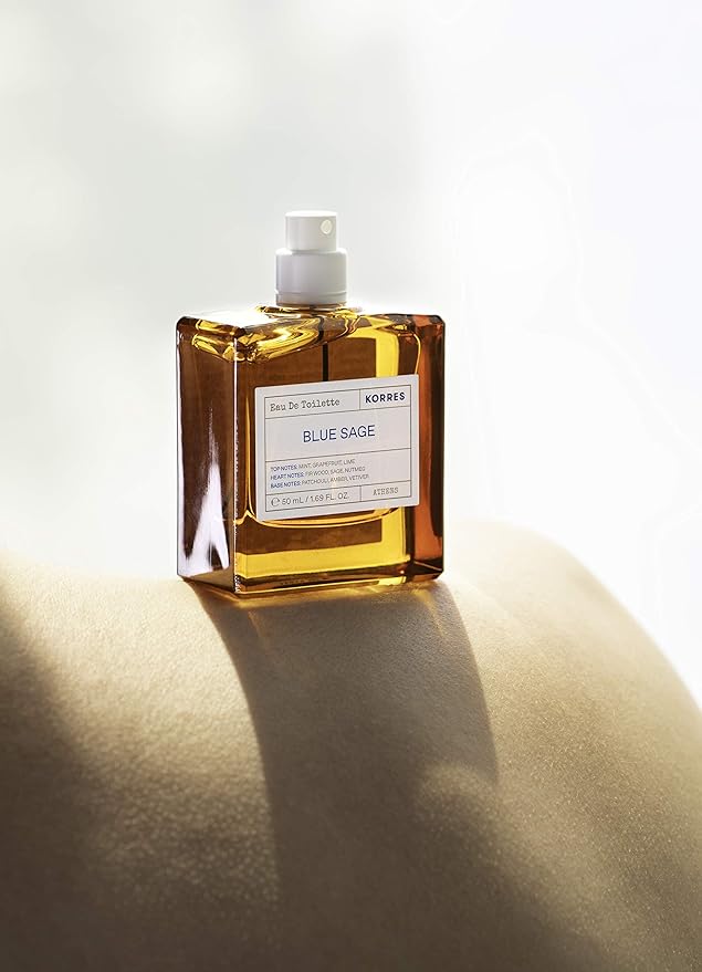KORRES Eau de Toilette, Blue Sage Fragrance Spray, Unisex Perfume with Mint, Lime & Grapefruit, Sage & Nutmeg Heart, Patchouli & Vetiver Base, Fougere-Citrus-Woody Aroma for Women and Men, 1.69 Fl Oz