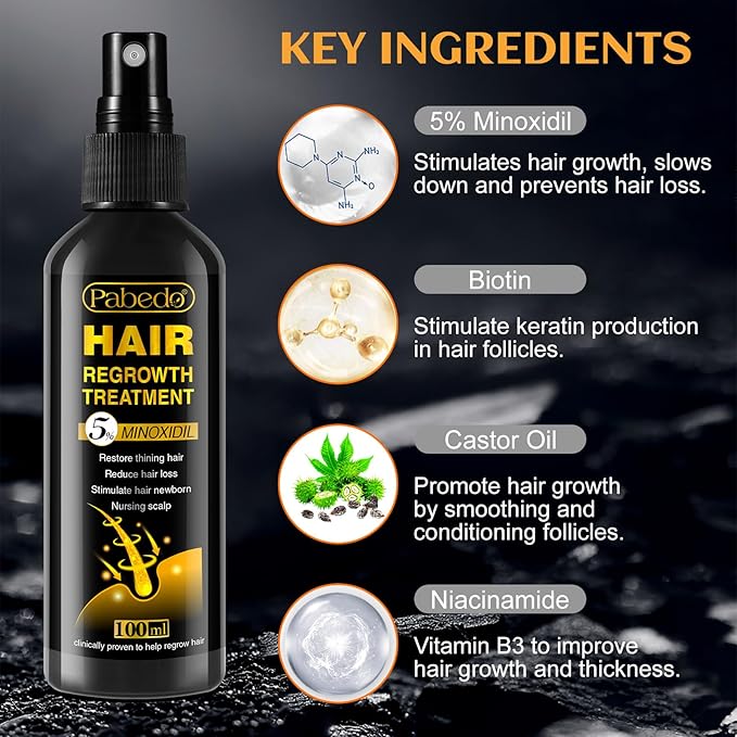 5% Minoxidil for Men and Women Hair Growth Serum - Castor Oil & Biotin Hair Growth Spray Hair Regrowth Treatment for Scalp Hair Loss Hair Thinning For Thicker Longer Fuller Healthier Hair 100Ml