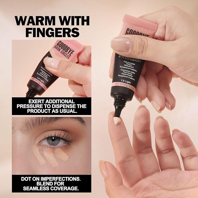 Liquid Concealer, Under Eye Full Coverage Concealers for Dark Circles, Fine Lines, Redness,Waterproof, Firming,Color Correcting Long lasting Makeup Concealer for Women (01#Light)