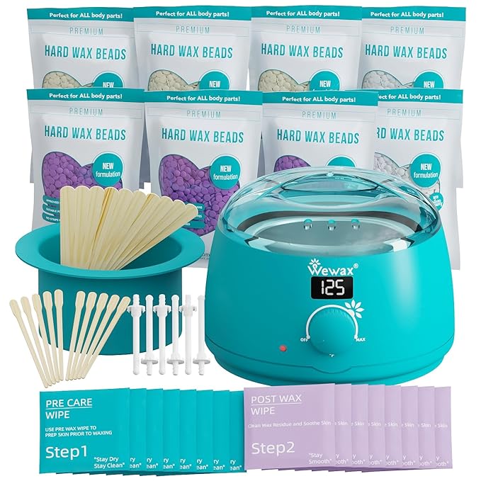 Digital Waxing Kit for Women & Men - 8 Packs Lavender & Milk Hard Wax Beans with Fast-Melting Silicone and Pre/Post Care Wipes - A