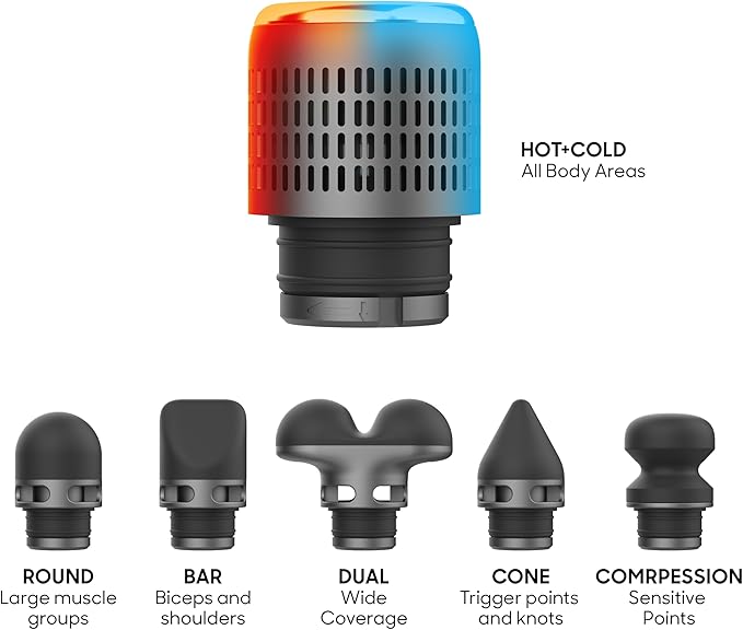 Sharper Image® Powerboost® Pro+ Hot & Cold Deep Tissue Massage Gun - 6 Speeds, 6 Attachments, 5-Hour Battery, Travel Case, Charging Base, Shoulder & Back Massager, Pain Relief Tool, FSA Eligible