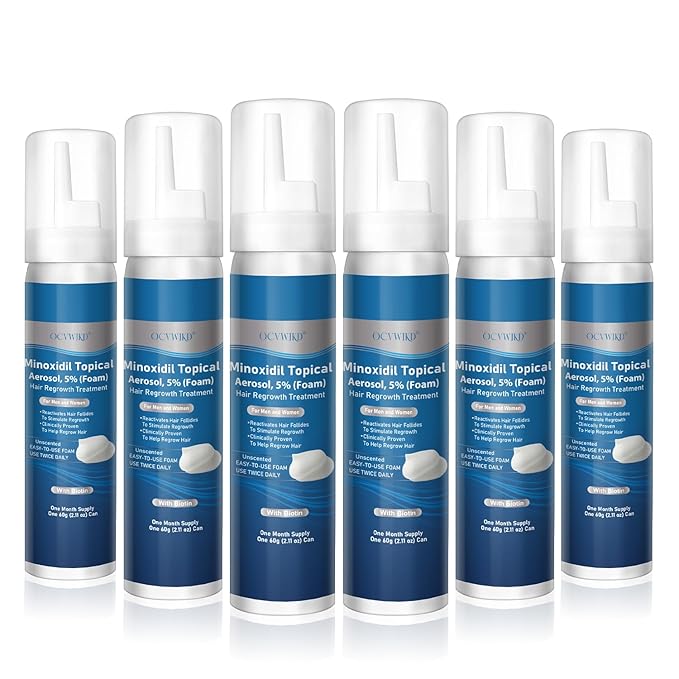 5% Minoxidil Foam, Biotin-Infused, Unisex Adult, Hair Growth Treatment, Unscented, Foam, 12.66 Ounce, 6-Month Supply, Supports Thicker and Fuller Hair & Beard