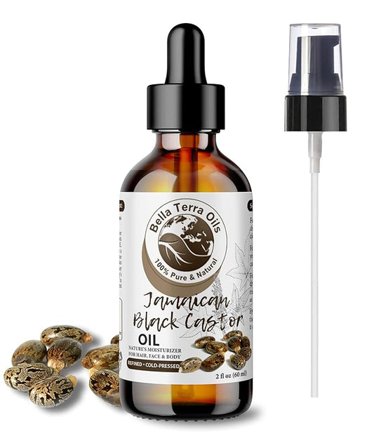 Bella Terra Oils - Black Castor Oil 2oz - Cold-Pressed Purity, A Beacon of Natural Beauty, Loaded with Beneficial Fatty Acids
