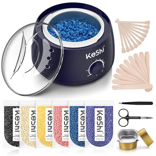 KeShi Waxing Kit, Painless Hair Removal Wax Warmer with 6 Bags Hard WaxBeans for Full Body, Legs, Face, Eyebrows & Bikini— Ideal for Both Women & Men(Navy Blue)