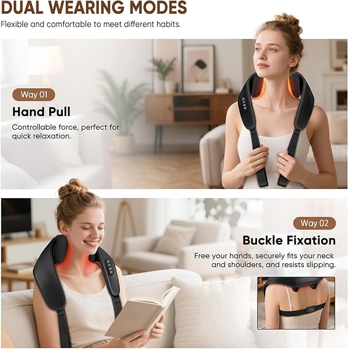 Shiatsu Neck and Back Massager, Shoulder Massager for Pain Relief Deep Tissue, Cordless 4D Deep Tissue Kneading Massage Pillow with Heat for Neck, Back, Legs, Massager Gifts for Men Women