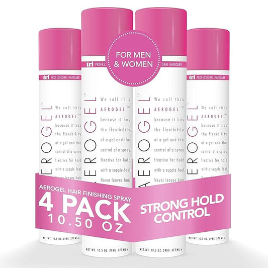 TRI Design Aerogel Hairspray - Strong Hold Hair Finishing Spray for Volumizing & Control, Flexible Styling for All Hair Types, Non-Sticky and Scented - For Women and Men - Pack of 4 (10.5 Oz)