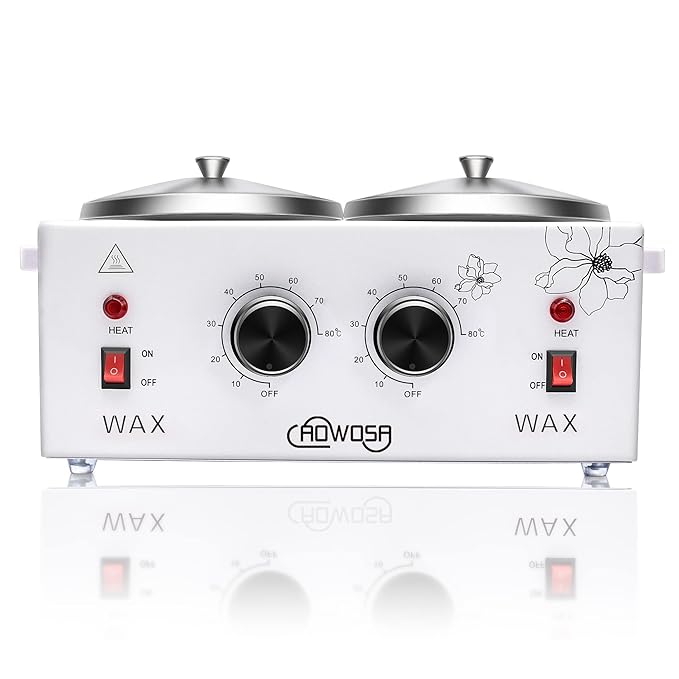 Double Wax Warmer Professional Electric Wax Heater Machine for Hair Removal, Dual Waxing Pot Paraffin Facial Skin Body SPA Salon Equipment with Adjustable Temperature Set
