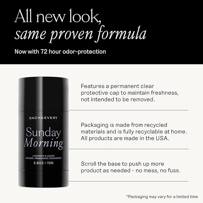 Each & Every Aluminum Free Deodorant for Women & Men - All Natural Deodorant for Sensitive Skin, EWG Verified - Clean, Baking Soda-Free, Plant-Based Fragrance, Lavender & Lemon, 2.5oz, 3-Pack