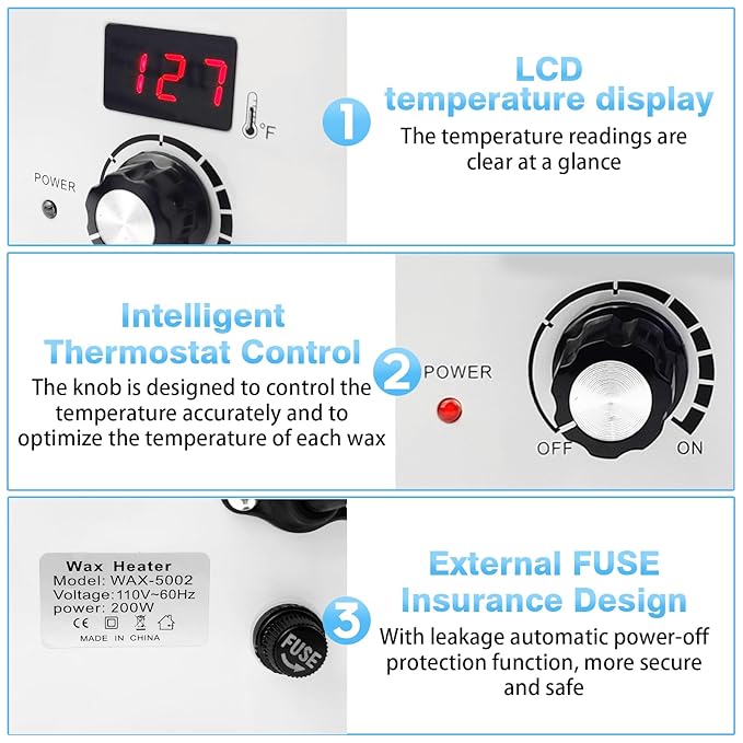 Portable Wax Warmer Machine for Painless Hair Removal, Women Men Professional Wax Heater with Adjustable Temperature Set, 20pcs Sticks (White - Double Pots-Digital)